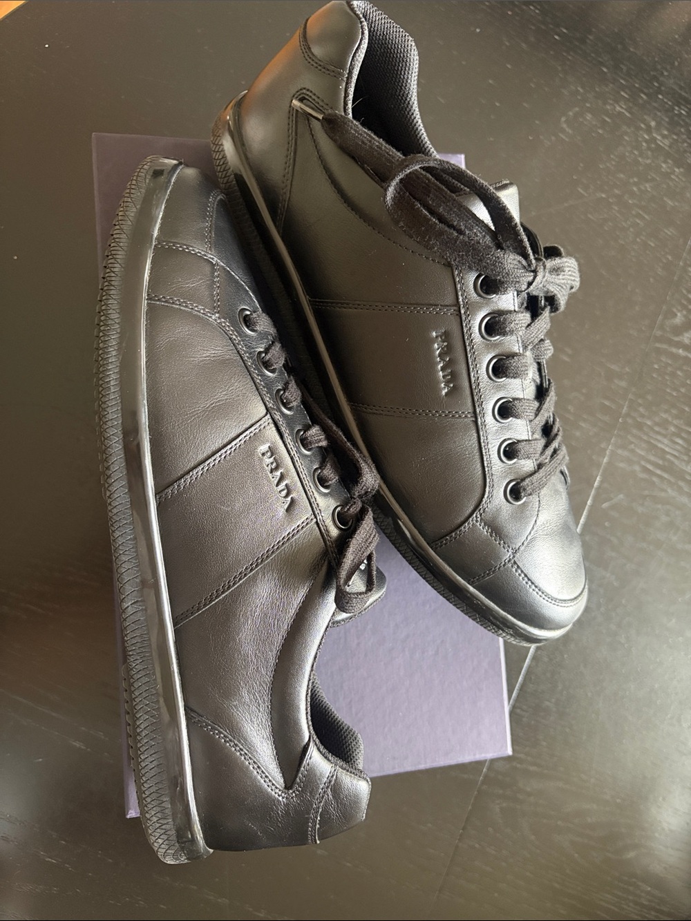 Men’s PRADA black trainers Calzature Uomo Vitello soft Size 10.5 - Picture 9 of 13